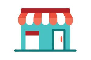 Flat Design Colorful Storefront Icon with Striped Awning on White Background vector