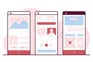 Three Flat Design Mobile Interfaces Mockups with White Background vector