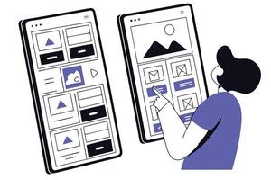 Person Interface Touchscreen Interaction , Website Wireframe Sketch, Mobile Layout Design vector