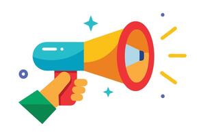 Hand Holding Colorful Megaphone with Sound Waves on White Background vector