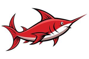 Stylized Red Swordfish Cartoon with Distinct Fins on White vector