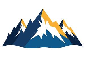Mountain Range with Snow Peaks in Blue and Gold Against a White Background vector