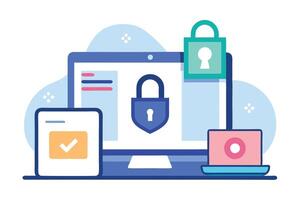 Modern Devices with Padlocks on White Background, Flat Design, Isolated Elements vector