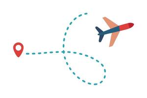 Airplane Flight Path with Red Pin, Creative Blue Dotted Route on White Background vector