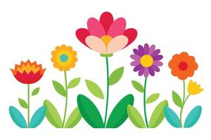 Assorted Colorful Flowers with Leaves on White Background vector
