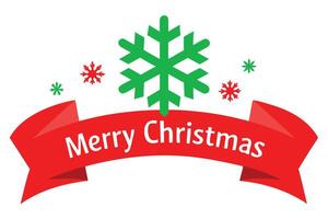 Merry Christmas with Green Snowflake and Red Ribbon on White Background vector