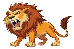Fierce Lion Cartoon Growling with Sharp Teeth on a White Background vector