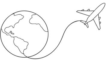 Line Art World Globe Airplane Path Isolated on White Background Travel Concept vector