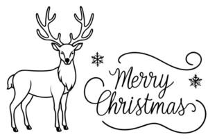 Minimalist Reindeer Merry Christmas Text Snowflake Elements in Outline Style vector