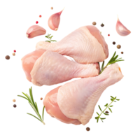 Raw chicken drumsticks with herbs and spices png