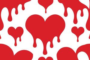 Dripping Red Hearts on White, Seamless Pattern Background, Valentine's Artistic Design vector