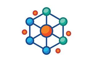 Connectivity Network Circles in Blue, Green, Orange with Blue lines on White vector