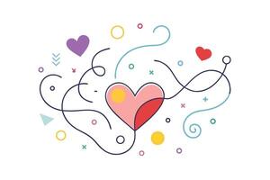Heart Outline with Whimsical Colorful Shapes on White Background Celebration vector