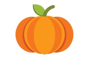 Flat Orange Pumpkin with Green Leaf and Stem on a White Background, Simple Design vector