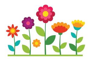 Colorful Flower Garden with Geometric Shapes on White Background, Simple Floral Art vector
