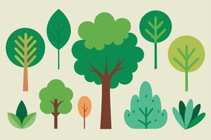 Green Trees Flat Design Style Forest Elements on Beige Background Art vector
