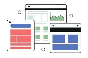 Colorful Hand Drawn Style Three Web Pages, Mobile Interface Layout vector