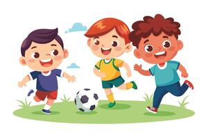 Cartoon Kids Playing with a Ball on a Field with White Background vector