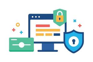 Digital Interface with Shield, Padlock and Credit Card on a White Background vector