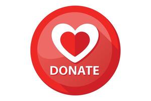 Donate Heart Shape on Red Circle Glossy Button with Long Shadow Isolated vector