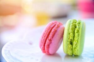 Pink and Green macarons for relaxing time photo
