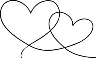 Continuous Line Drawing of Two Hearts with Intertwined Stroke on White vector