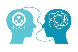 Turquoise Silhouettes of Two Heads Profile with Abstract Mental Connection Concept vector