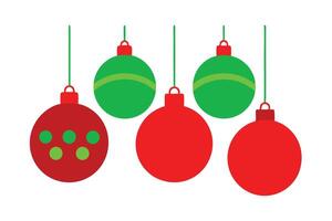 Hanging Christmas Balls, Red, Green, and Ornamented, on a White Background vector