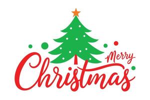 Stylized Christmas Text with Fir Tree and Star Accent on a White Background vector