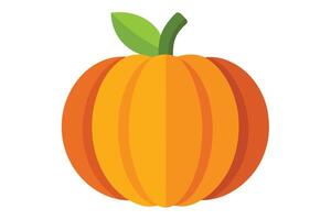 Flat Orange Pumpkin with Green Leaf on a White Background Isolated vector