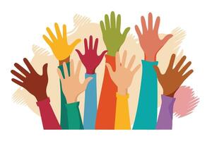 Diverse Raised Hands Design with Flat Colors and Open Palms vector