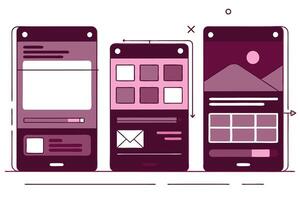 UI Concept Smartphone Screens Mockups with Various Layouts, Pink and Purple Hues vector