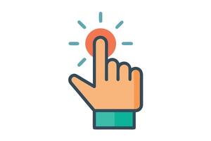 Hand Pointing at Orange Circle with Rays Icon on White Background. Touch Gesture vector