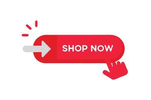 Red Shop Now Button with Arrow and Hand Icon on a Clean White Background vector