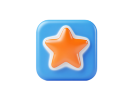 3D render of a blue square button with an orange star. png