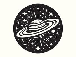 Minimalist galaxy outline in black with scattered stars vector