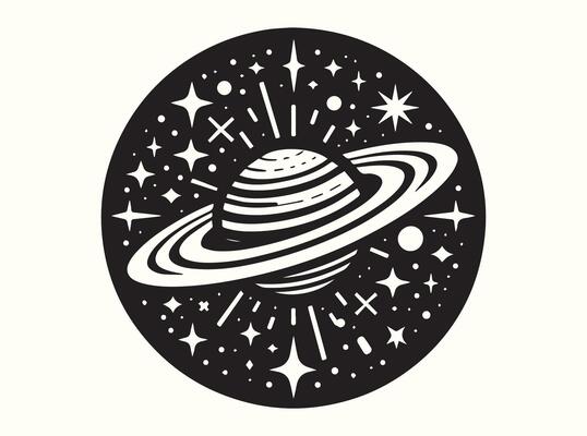 Minimalist galaxy outline in black with scattered stars