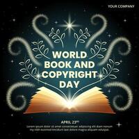 World Book and Copyright Day design with an open book and sparkles vector