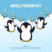 World Penguin Day design with penguins ice sliding on snow vector