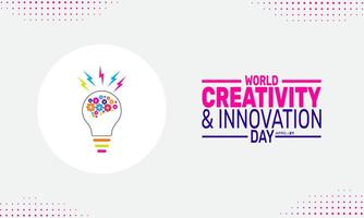 World Creativity and Innovation Day celebrates the power of creativity and innovation in solving global challenges. This day encourages individuals and businesses to think outside the box. vector