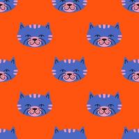 contemporary repeating design with smiling feline faces. Bright, playful cats seamless pattern perfectly for nursery fabrics, wallpapers and cute pet themed surfaces. vector