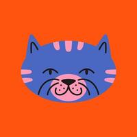 Happy cartoon cat head with a playful expression. Colorful cat illustration perfect for stickers or avatars. vector