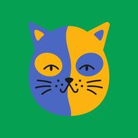 playful cat head with a happy smile on a vibrant green background. Cute fluffy kitten avatar in trendy flat design. vector