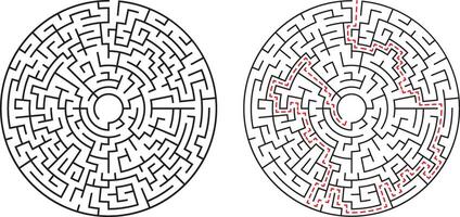 Circular Maze Puzzle Solution Pathfinding, Labyrinth, Game, Challenge, Design vector