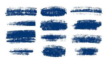 Collection of paint bold brush strokes drawn with thick grunge blue lines and rectangular shapes. Grunge highlighter highlighter. Schematic bold horizontal lines. Black paint brush vector