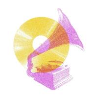 Risograph Print with Photocopy Effect Featuring a Vintage Gramophone and Music Record in Retro Aesthetic vector