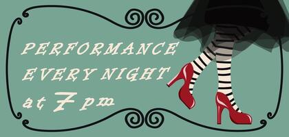 Flyer advertising about the performance. Announcement of theatrical event. Horizontal banner vector