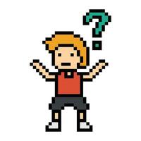 Cartoon cute of man male boy with question quiz question mark 8 bit. vector