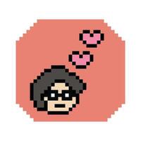 8 bit concept of happy cute heart with man male boy face pixel decor. vector