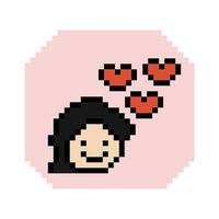 Pixel art of happy heart with man male boy face 8 bit decor. vector